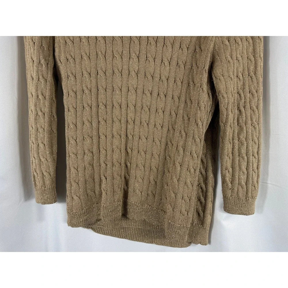 Ann‎ Taylor Womens Tan Cable Silk Blend Knit Wrap Sweater Sparkle Details Size M